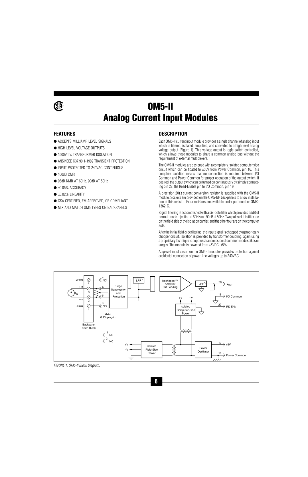 Omega Vehicle Security OM5-C manual OM5-II, Analog Current Input Modules 