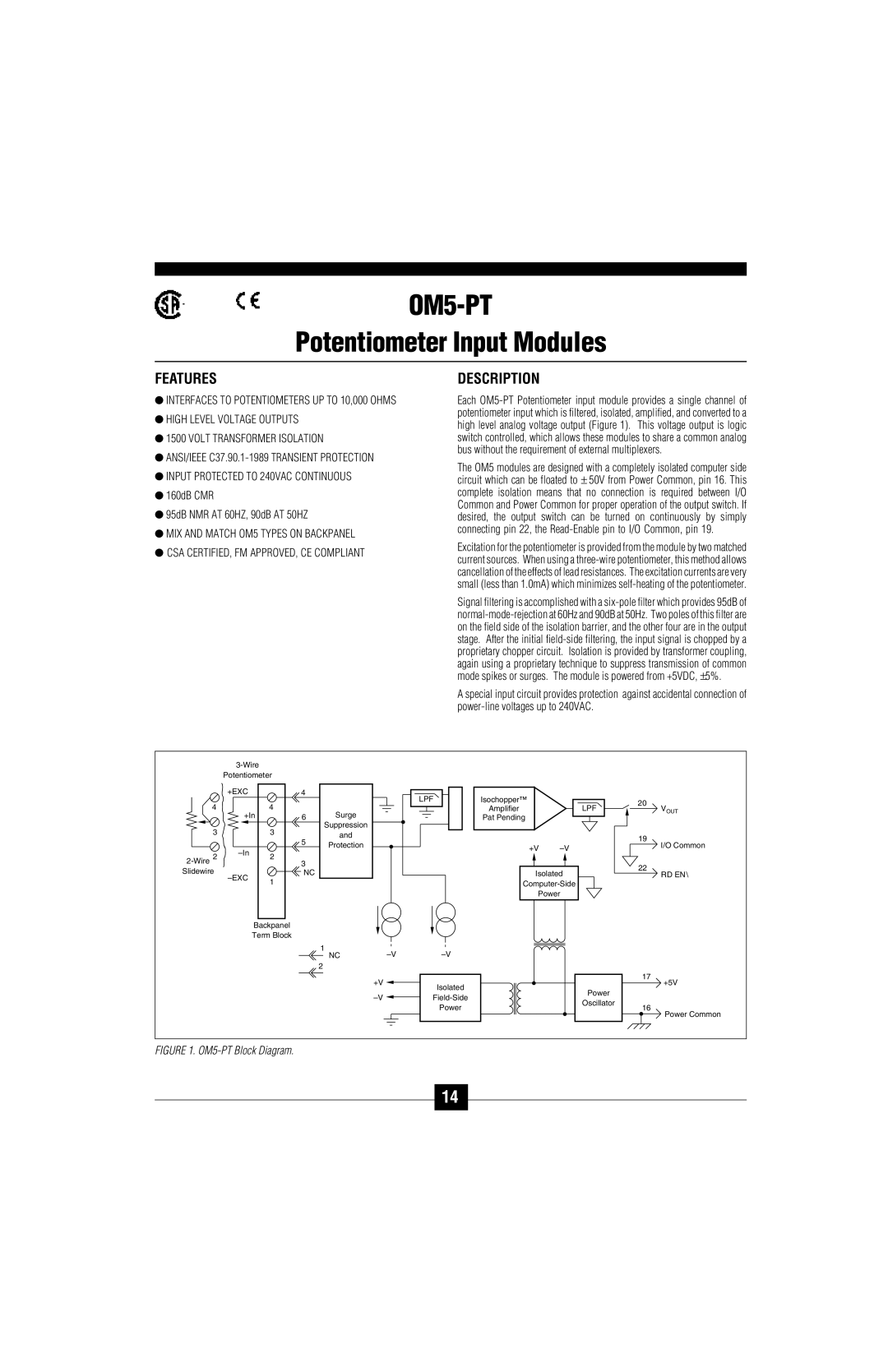 Omega Vehicle Security OM5-C manual OM5-PT, Potentiometer Input Modules 