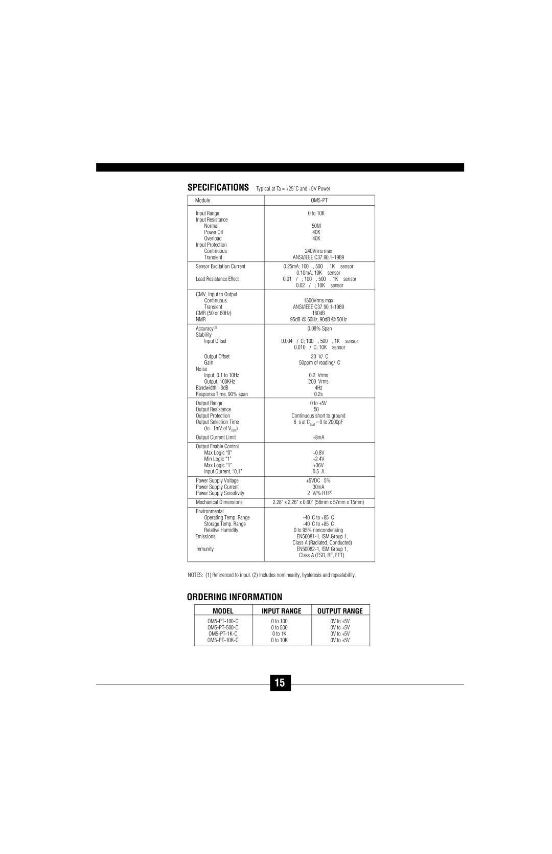 Omega Vehicle Security OM5-C manual Model Input Range, OM5-PT 