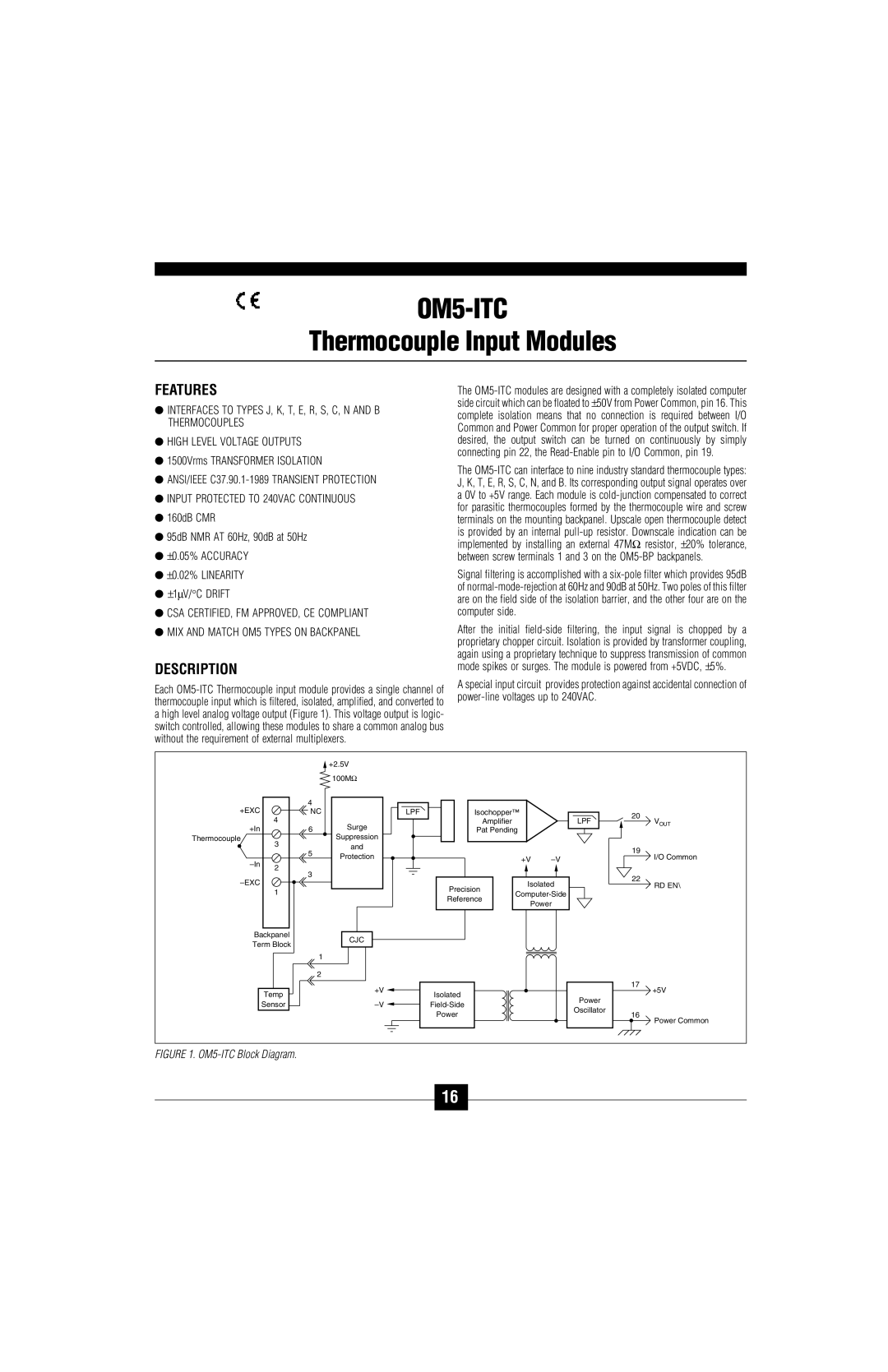 Omega Vehicle Security OM5-C manual OM5-ITC, Thermocouple Input Modules 