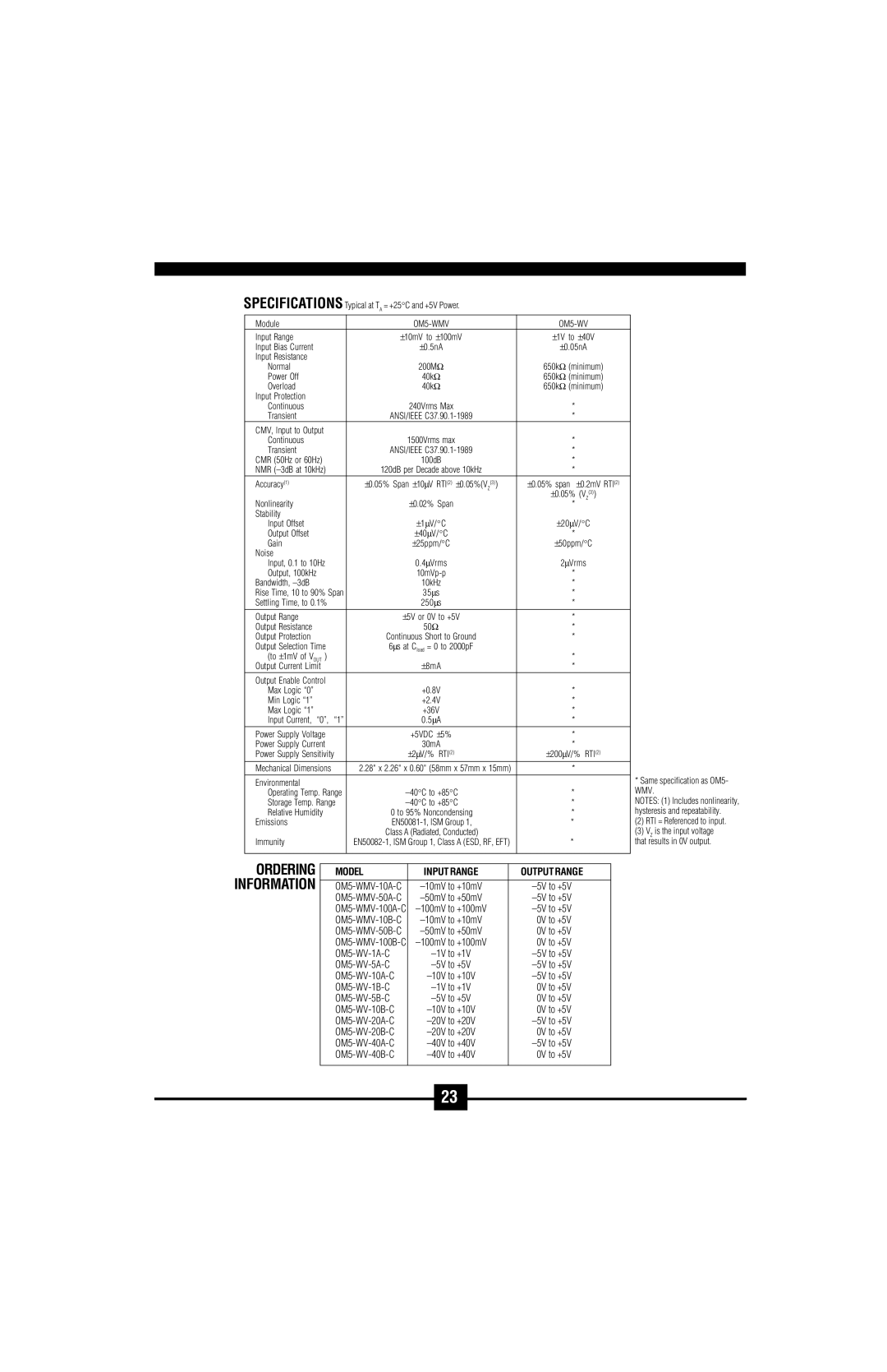 Omega Vehicle Security OM5-C manual Ordering Information, OM5-WMV OM5-WV 