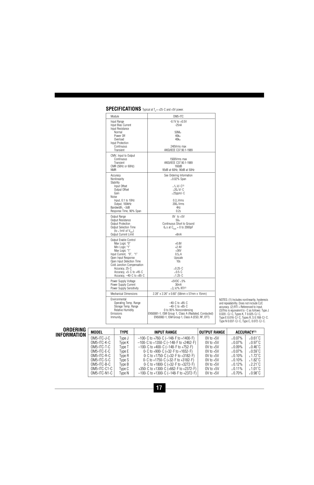 Omega Vehicle Security OM5-C manual Model Type Input Range, ACCURACY1 