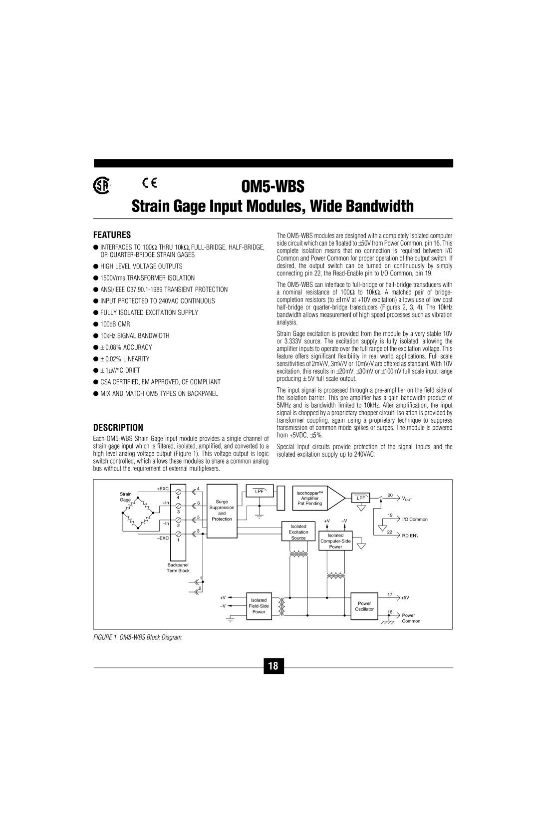 Omega Vehicle Security OM5-C manual OM5-WBS, Strain Gage Input Modules, Wide Bandwidth 