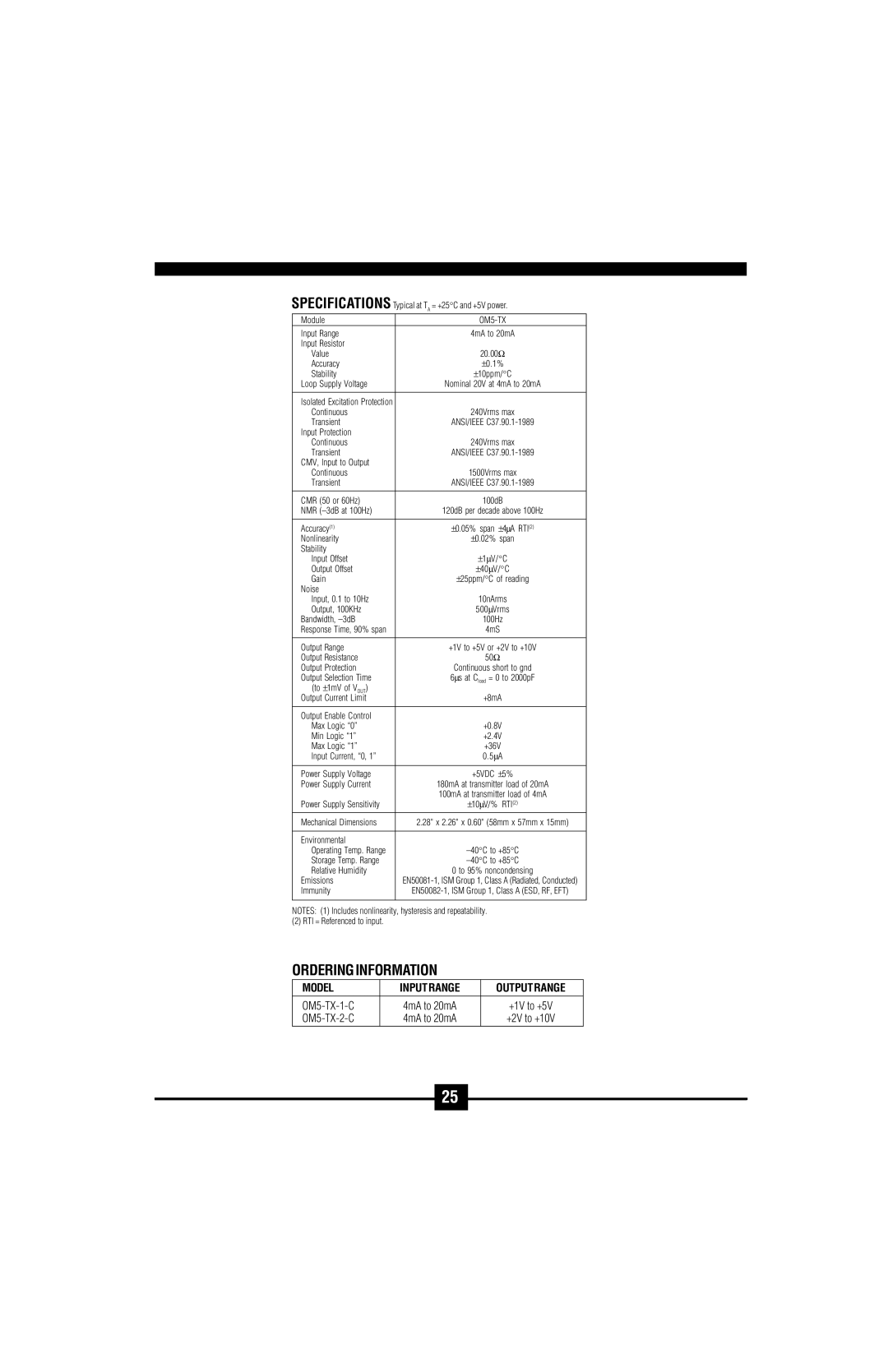 Omega Vehicle Security OM5-C manual Model Inputrange Outputrange, OM5-TX 