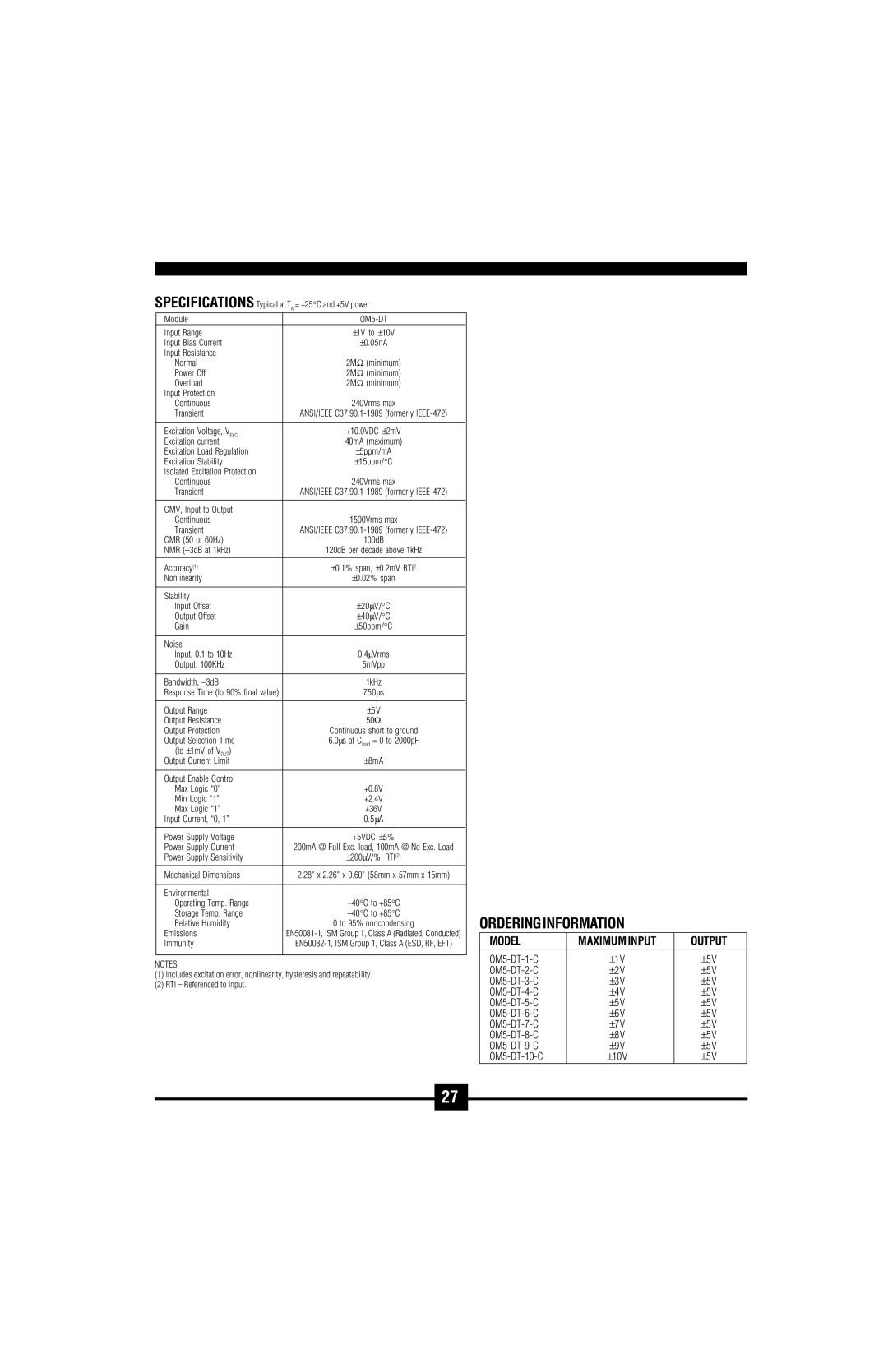 Omega Vehicle Security OM5-C manual Model Maximum Input Output, OM5-DT 