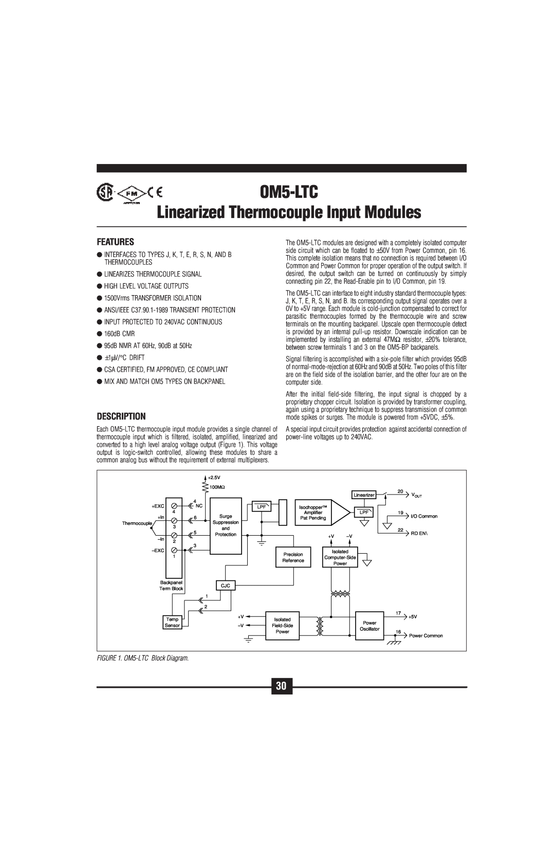 Omega Vehicle Security OM5-C OM5-LTC Linearized Thermocouple Input Modules, Features, Description, OM5-LTCBlock Diagram 