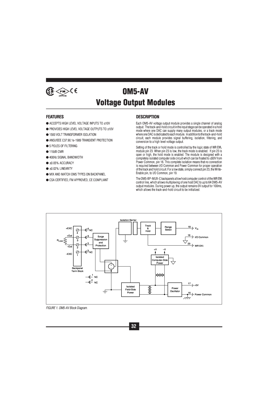 Omega Vehicle Security OM5-C manual OM5-AV Voltage Output Modules, Features, Description, Volt Transformer Isolation 