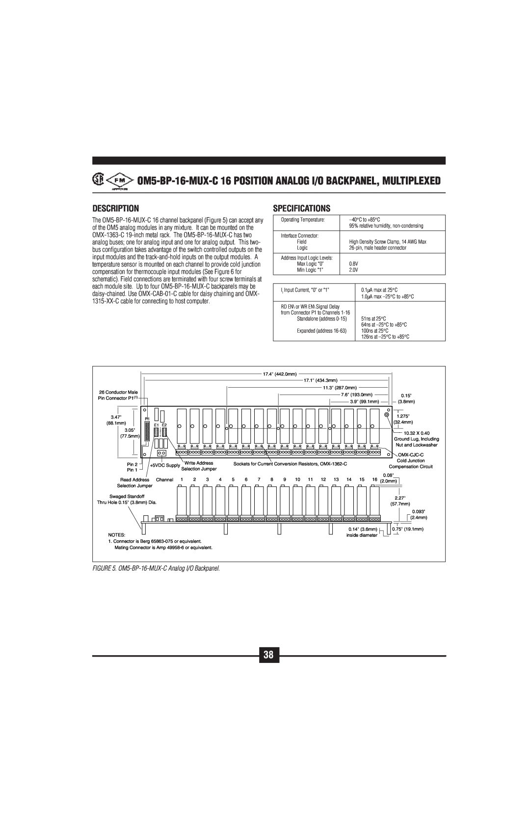 Omega Vehicle Security OM5-C manual Description, Specifications, OM5-BP-16-MUX-CAnalog I/O Backpanel 