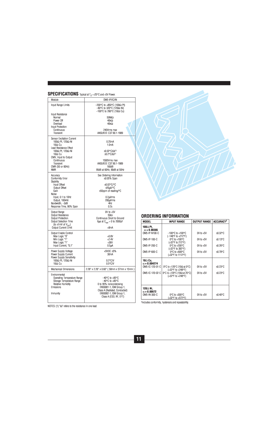 Omega Vehicle Security OM5-C manual Ordering Information, Model, Input Range, 100Ω Pt, 10Ω Cu, 120Ω Ni 