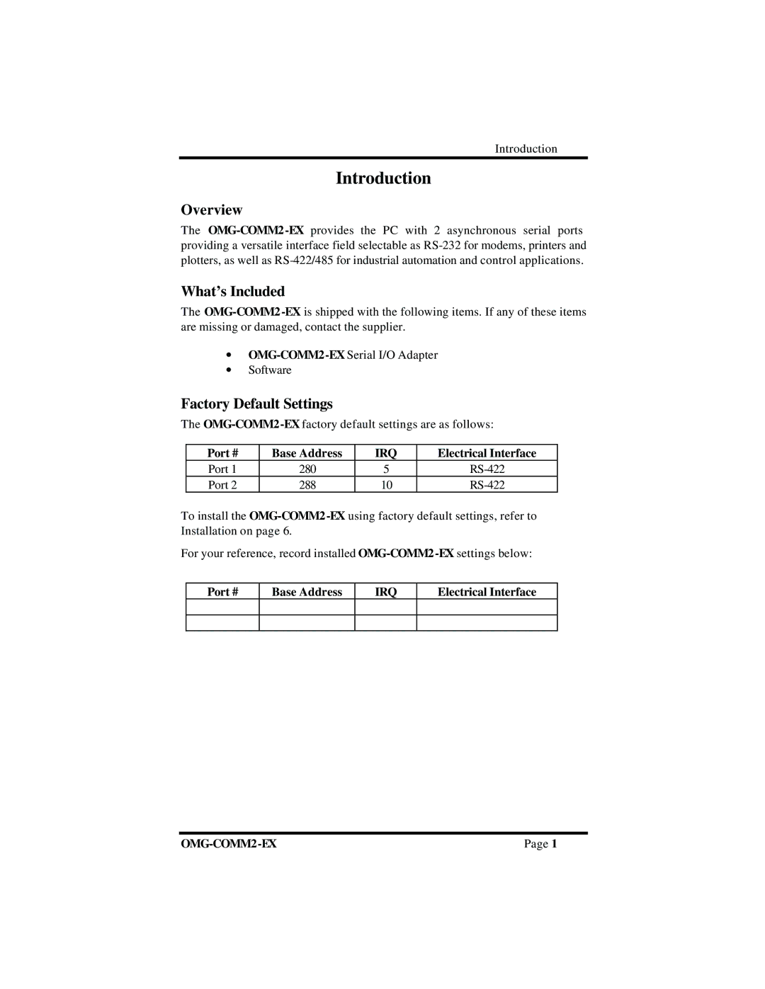 Omega Vehicle Security OMG-COMM2-EX manual Introduction, Overview, What’s Included, Factory Default Settings 