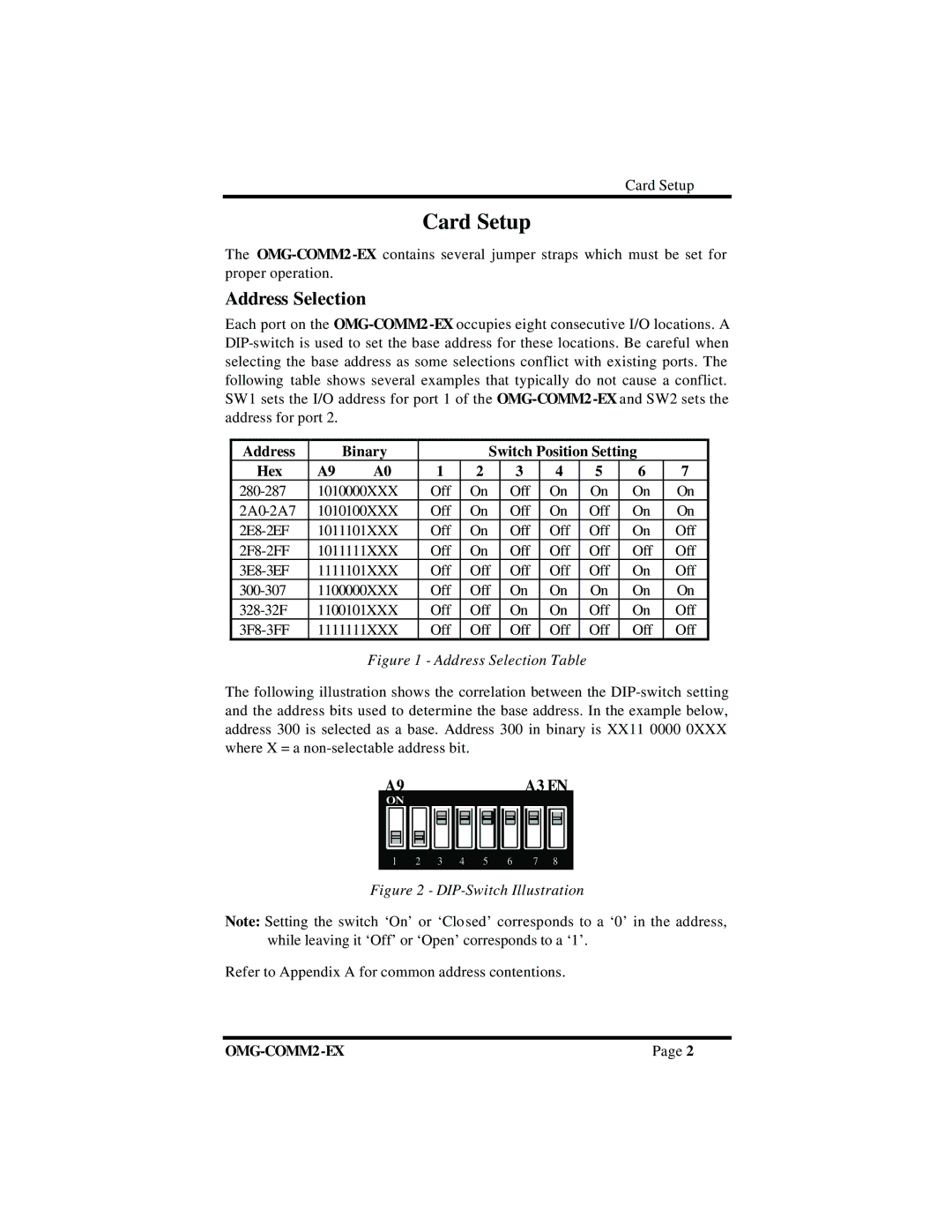 Omega Vehicle Security OMG-COMM2-EX manual Card Setup, Address Selection 