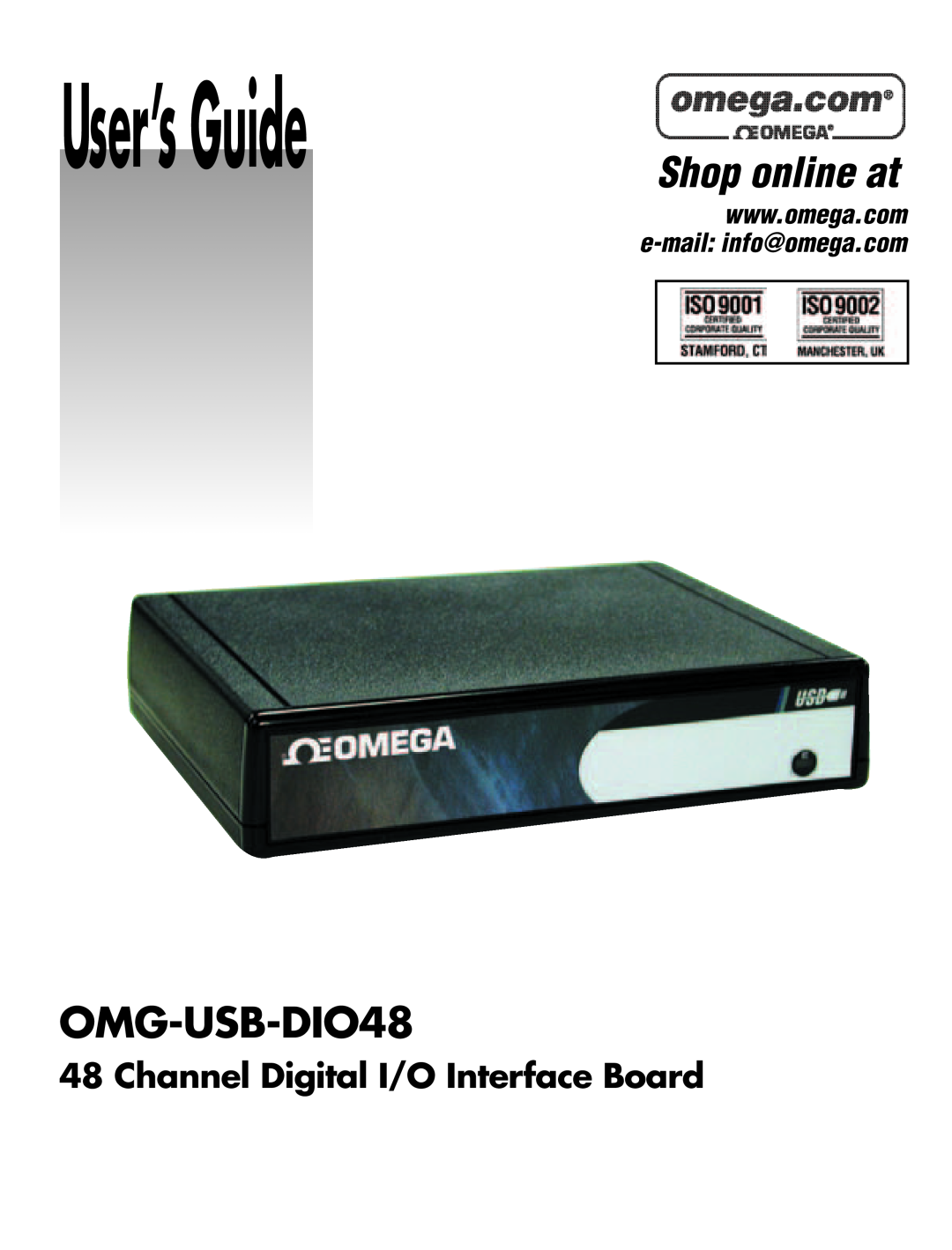 Omega Vehicle Security OMG-USB-DIO48 manual Channel Digital I/O Interface Board, User’sGuide, Shop online at 