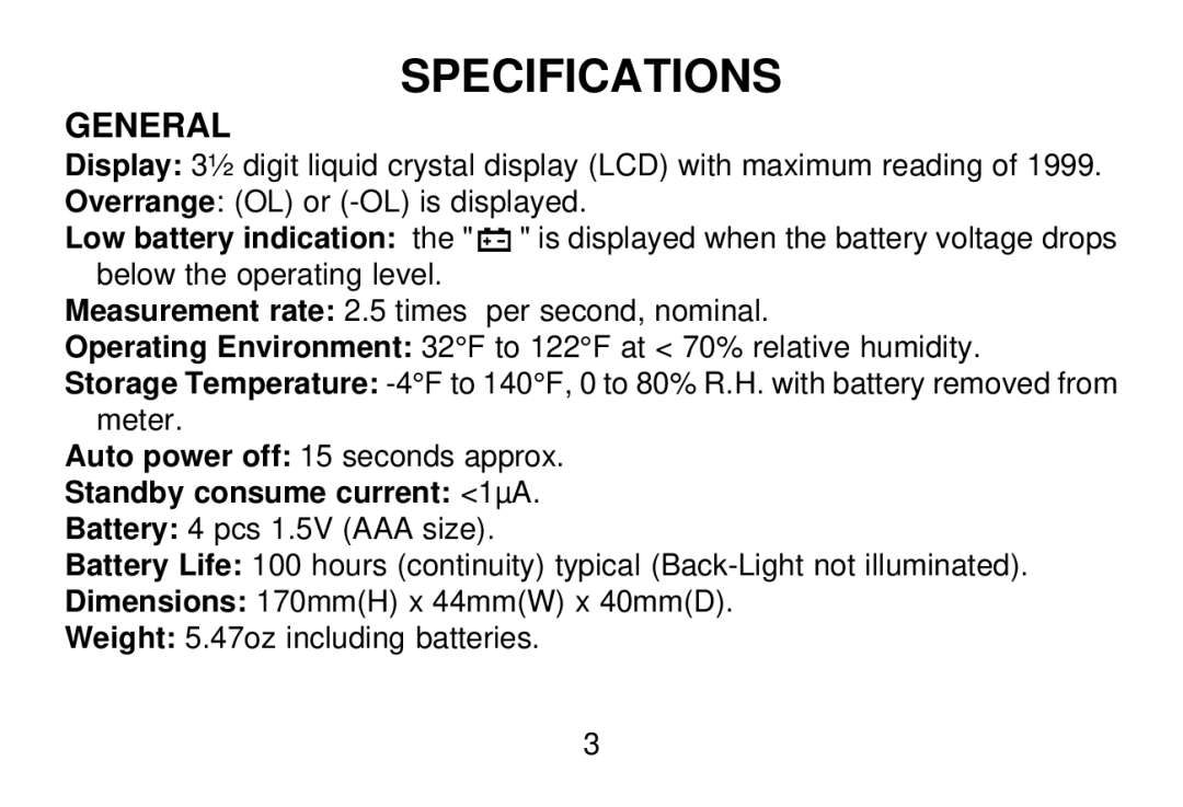 Omega Vehicle Security OS642F manual Specifications, General 