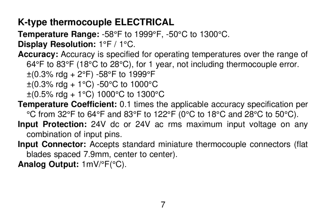 Omega Vehicle Security OS643W manual Type thermocouple Electrical 