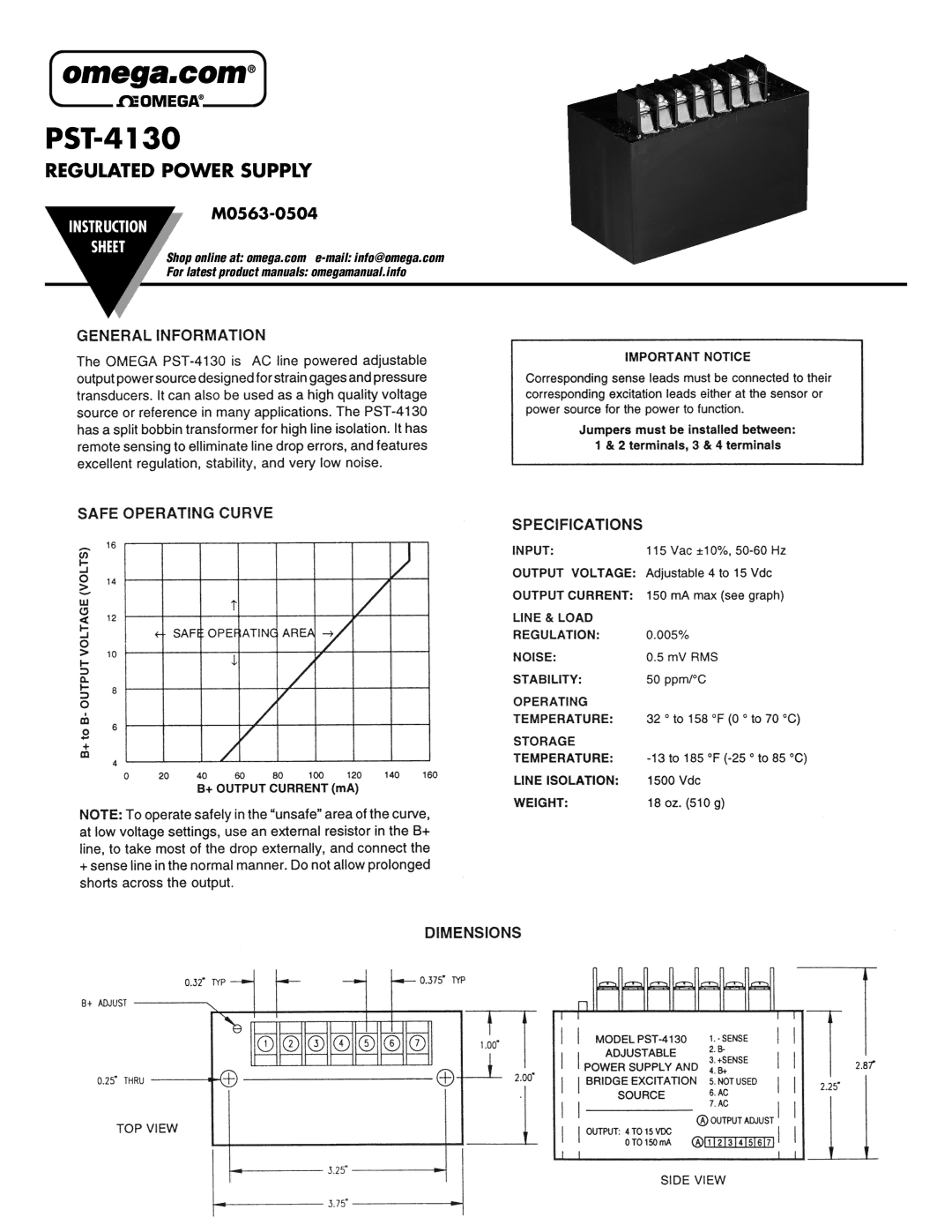 Omega Vehicle Security PST-4130 instruction sheet M0563-0504 