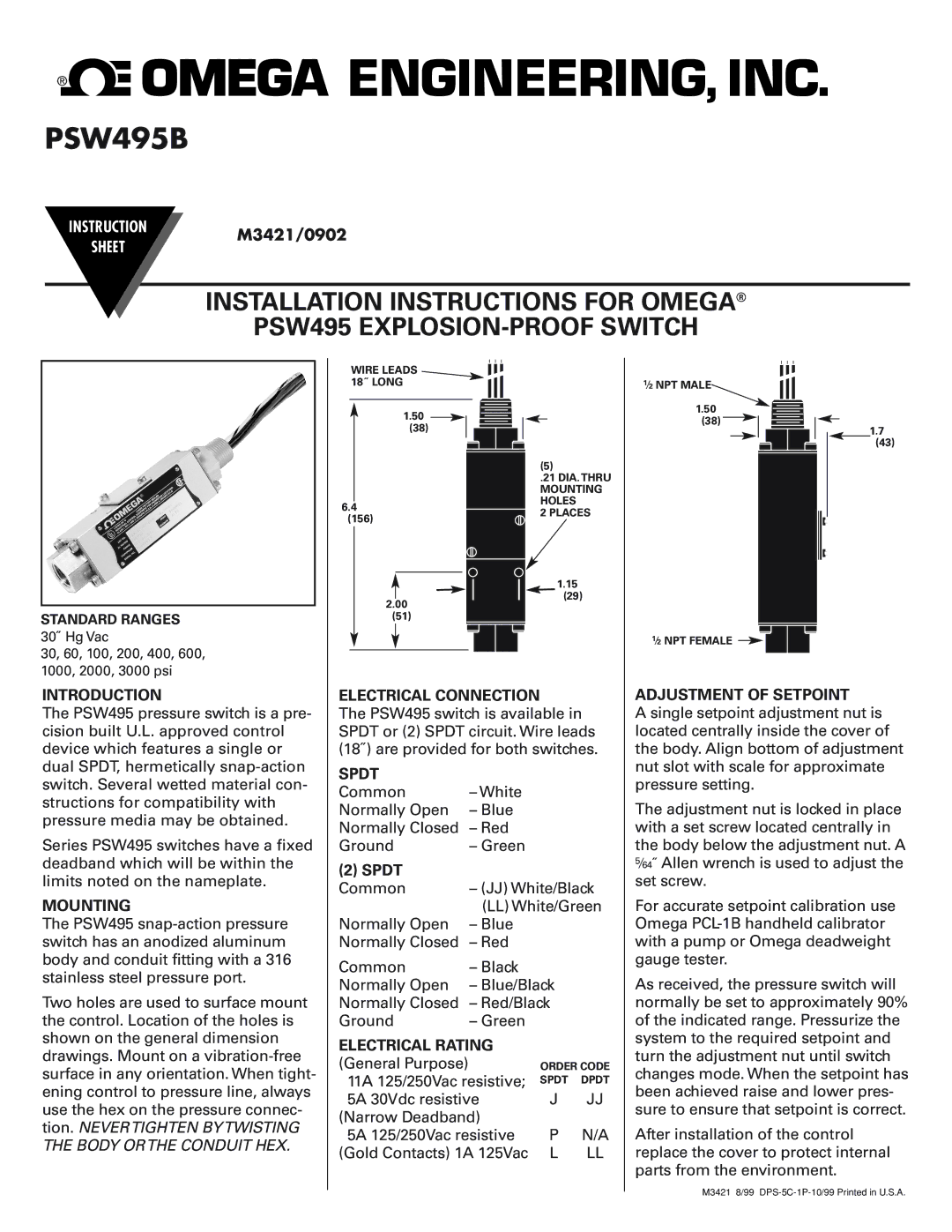 Omega Vehicle Security PSW495B installation instructions Introduction, Mounting, Electrical Connection, Spdt 