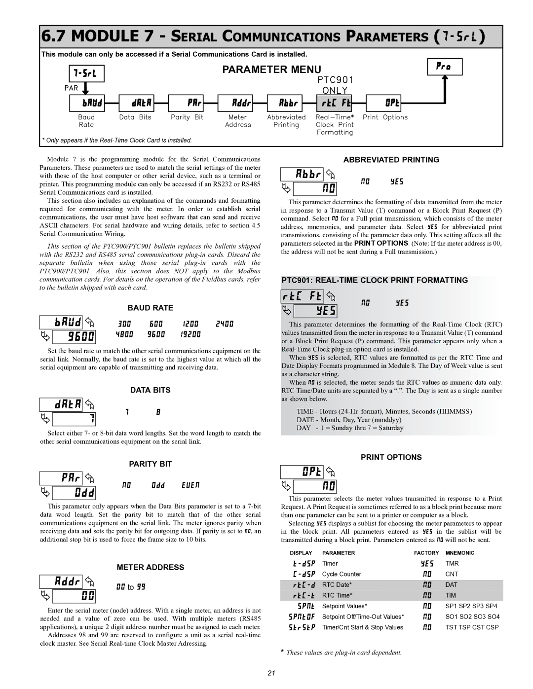 Omega Vehicle Security PTC900 manual Module 7 Serial Communications Parameters, SPNt, StrStp 