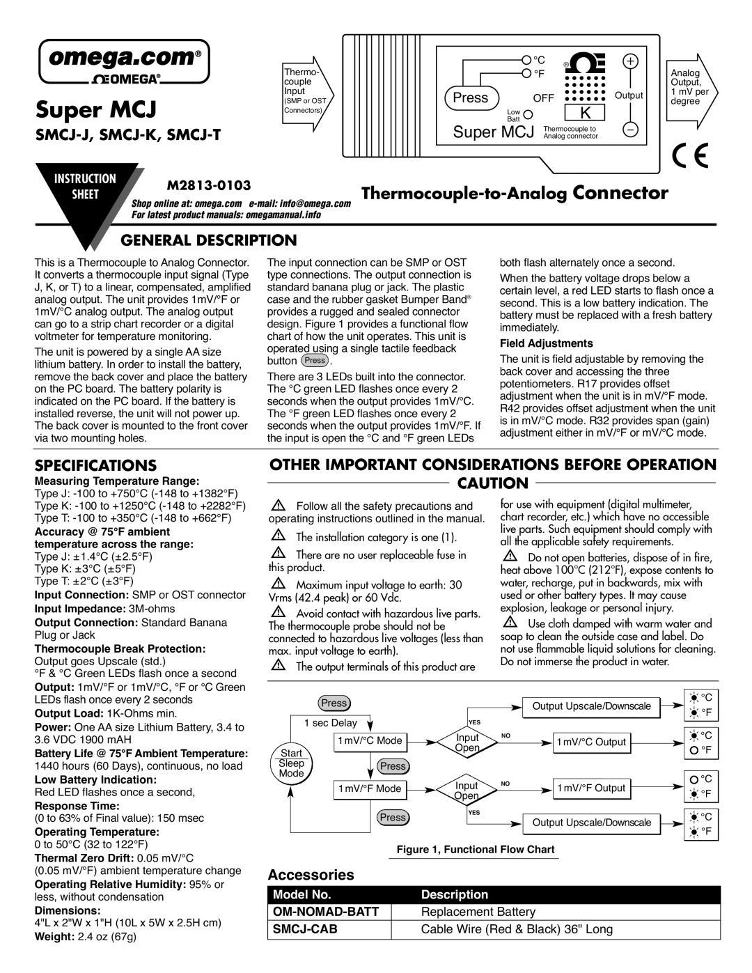 Omega Vehicle Security SMCJ-T, SMCJ-K, SMCJ-J instruction sheet Smcj-J, Smcj-K, Smcj-T, General Description, Specifications 