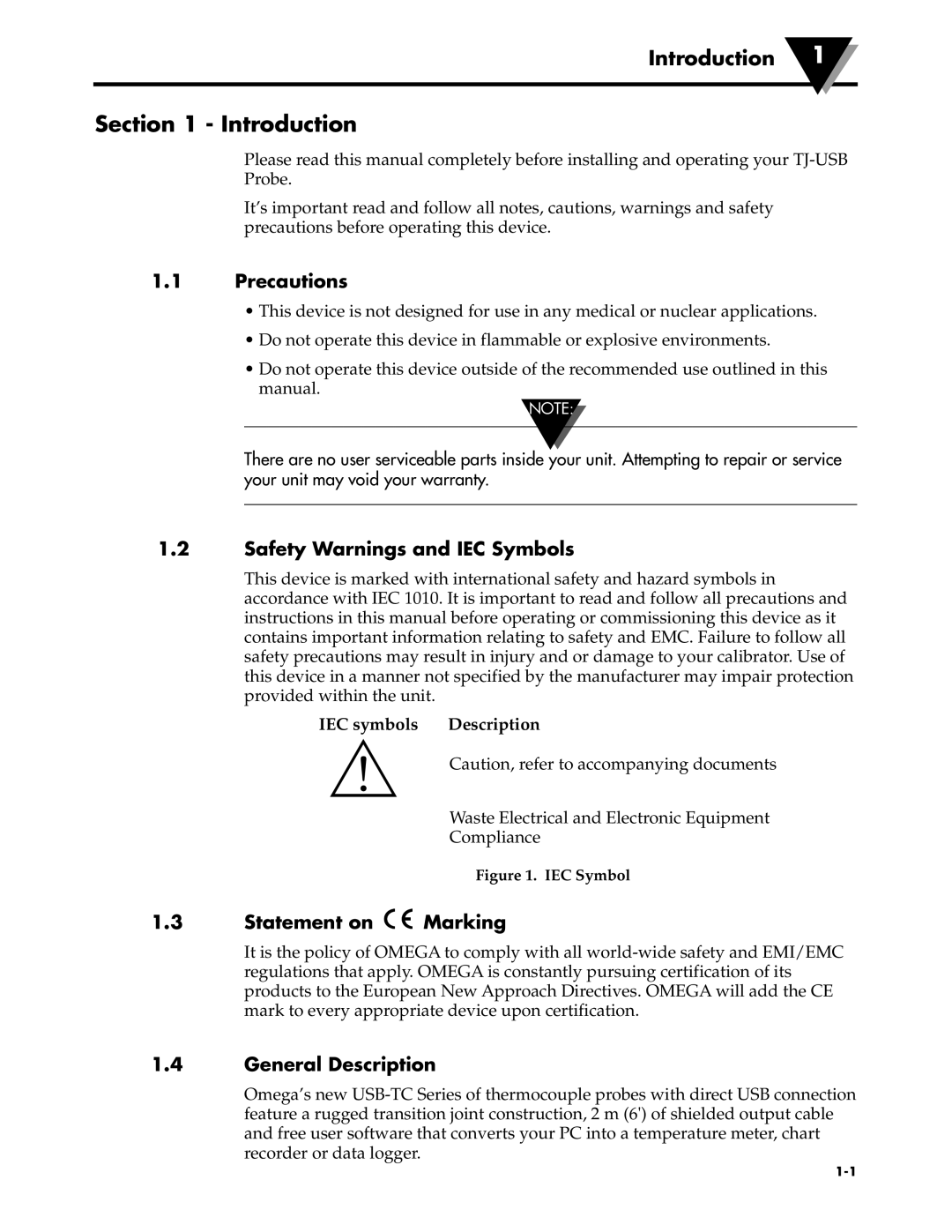 Omega Vehicle Security TJ-USB manual Introduction, Precautions, Safety Warnings and IEC Symbols, Statement on Marking 