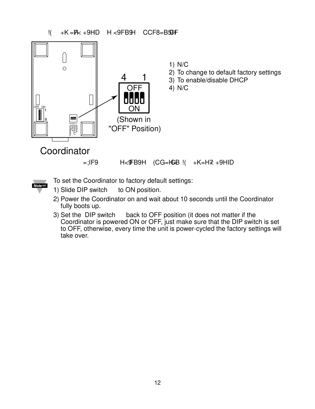 Omega Vehicle Security zSeries manual DIP Switch Setup Ethernet Coordinator, Ethernet 4 Position DIP Switch Setup 