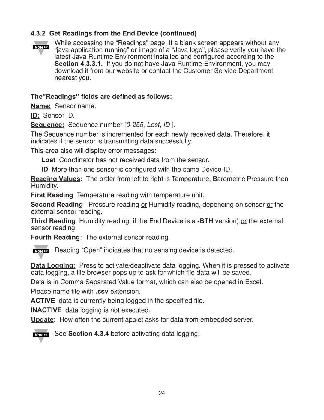 Omega Vehicle Security zSeries manual TheReadings fields are defined as follows 