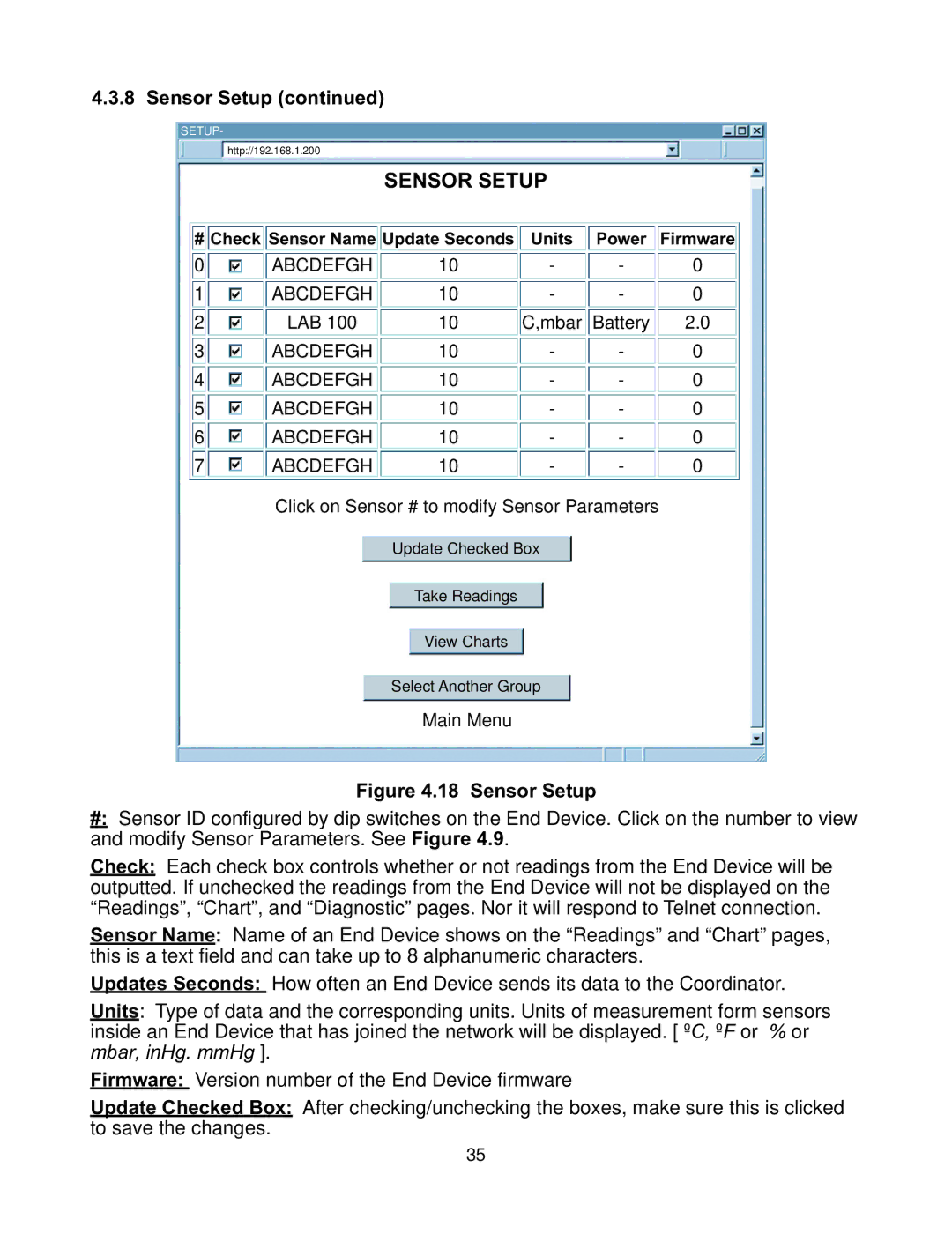 Omega Vehicle Security zSeries manual Sensor Setup, Update Checked Box 