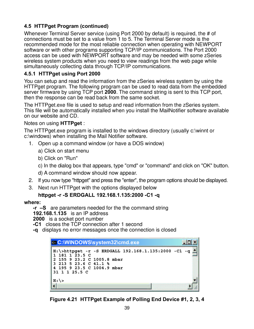 Omega Vehicle Security zSeries manual HTTPget using Port, Httpget -r -S Erdgall 192.168.1.1352000 -C1 -q, Where 