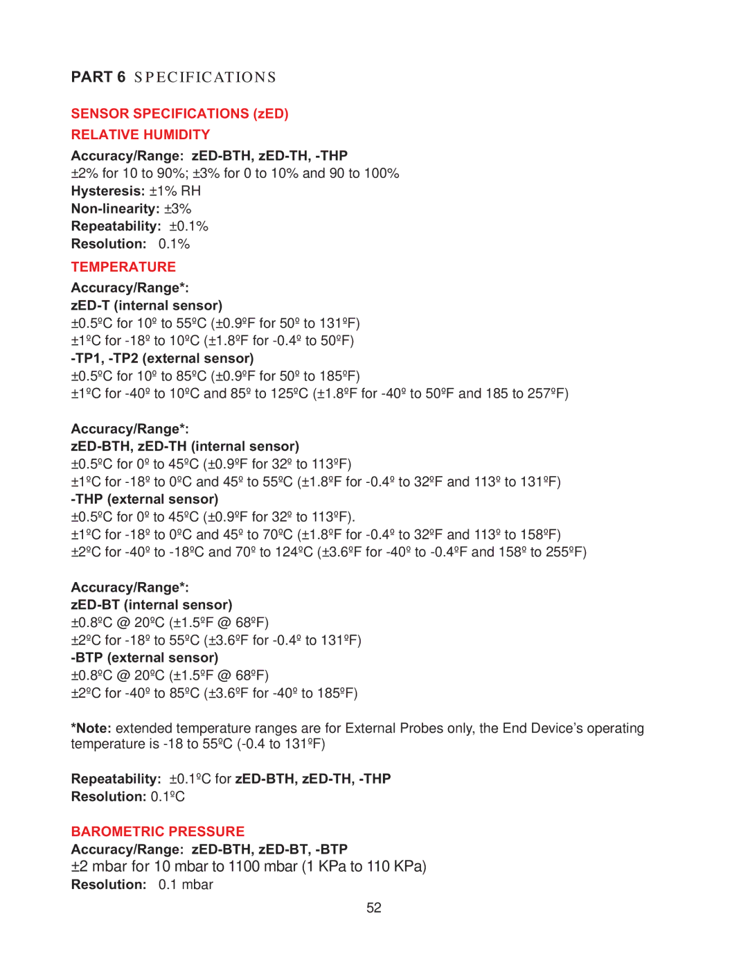 Omega Vehicle Security zSeries manual Part 6 Specifications, Relative Humidity 