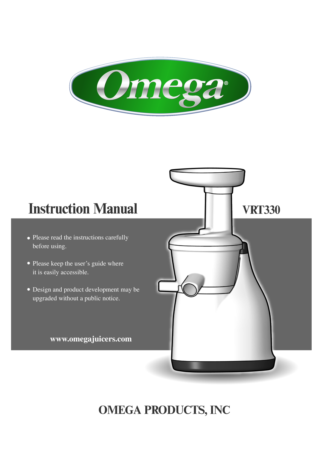 Omega VRT330 instruction manual Instruction Manual, Omega Products, Inc 