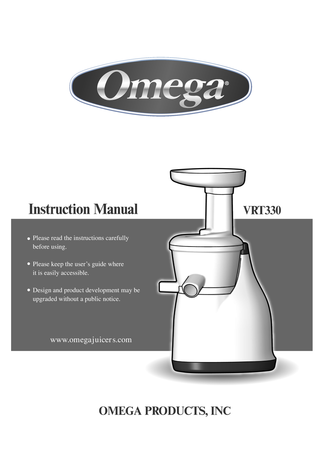 Omega VRT380HDC Instruction Manual, Omega Products, Inc, VRT330, Please read the instructions carefully before using 