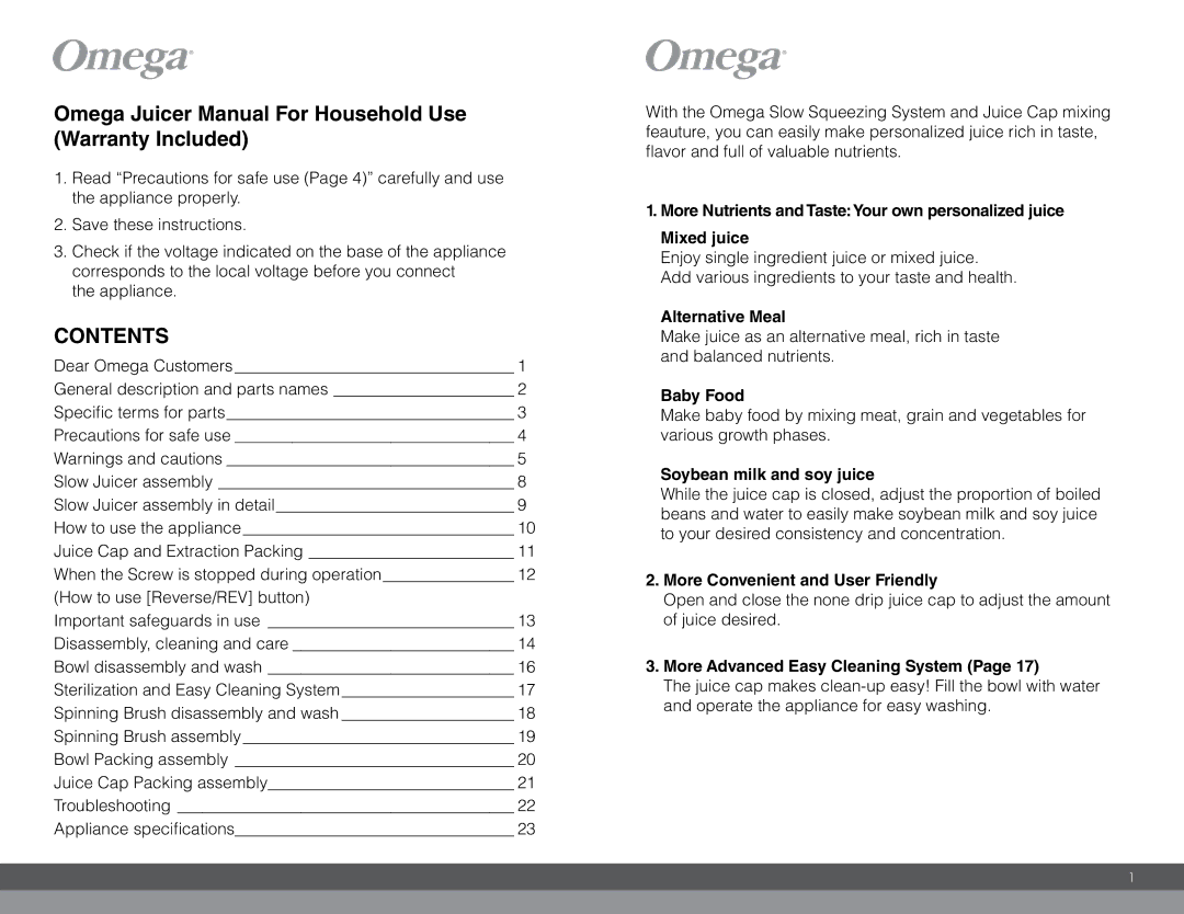 Omega VRT400 instruction manual Contents 