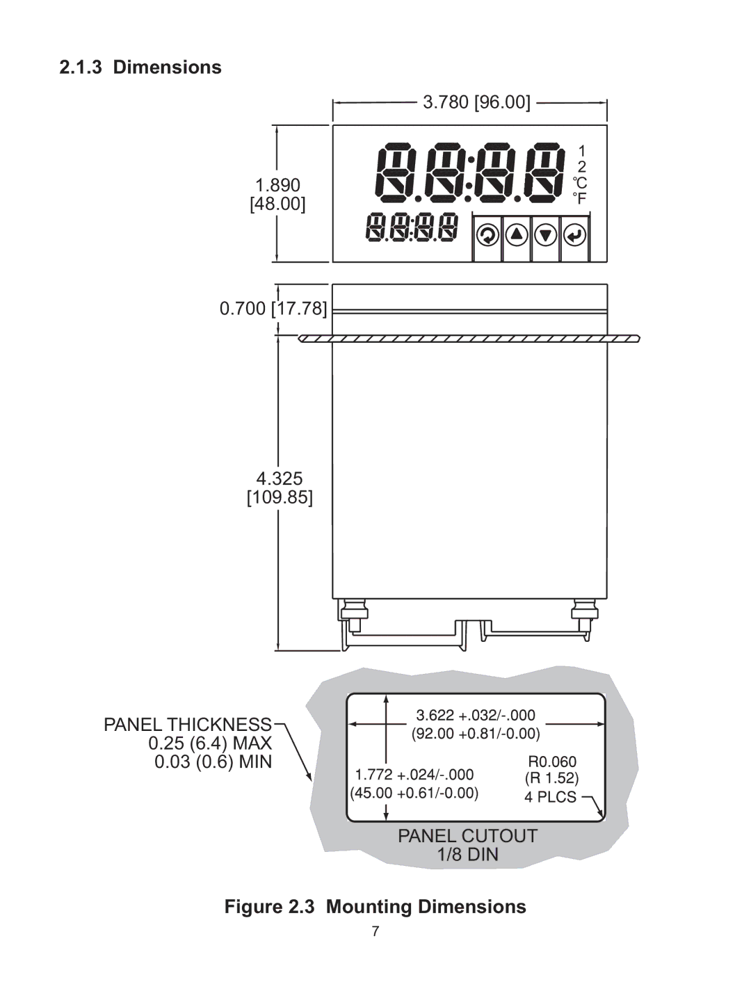 Omega WI8XX-U manual Mounting Dimensions 