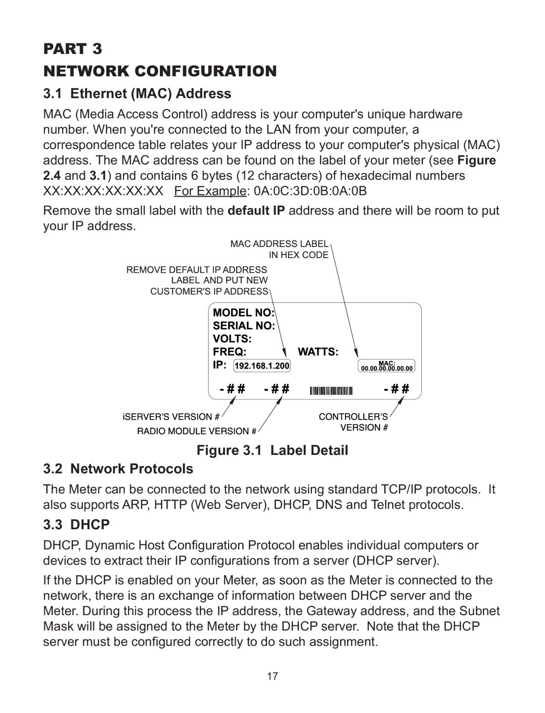 Omega WI8XX-U manual Ethernet MAC Address, Network Protocols .1 Label Detail, Dhcp 