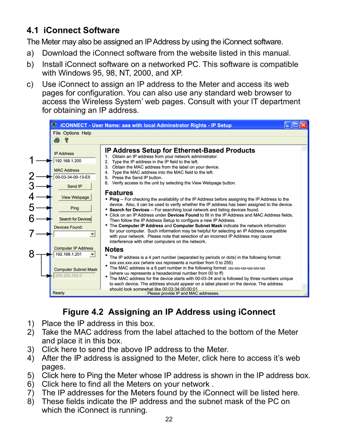 Omega WI8XX-U manual IConnect Software, Assigning an IP Address using iConnect 