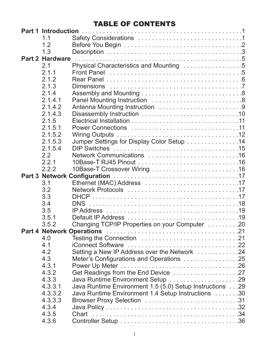 Omega WI8XX-U manual Table of Contents 