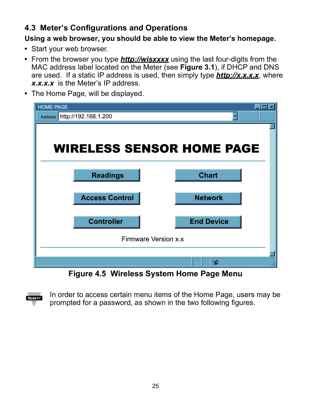 Omega WI8XX-U manual Meter’s Configurations and Operations, Wireless System Home Page Menu 