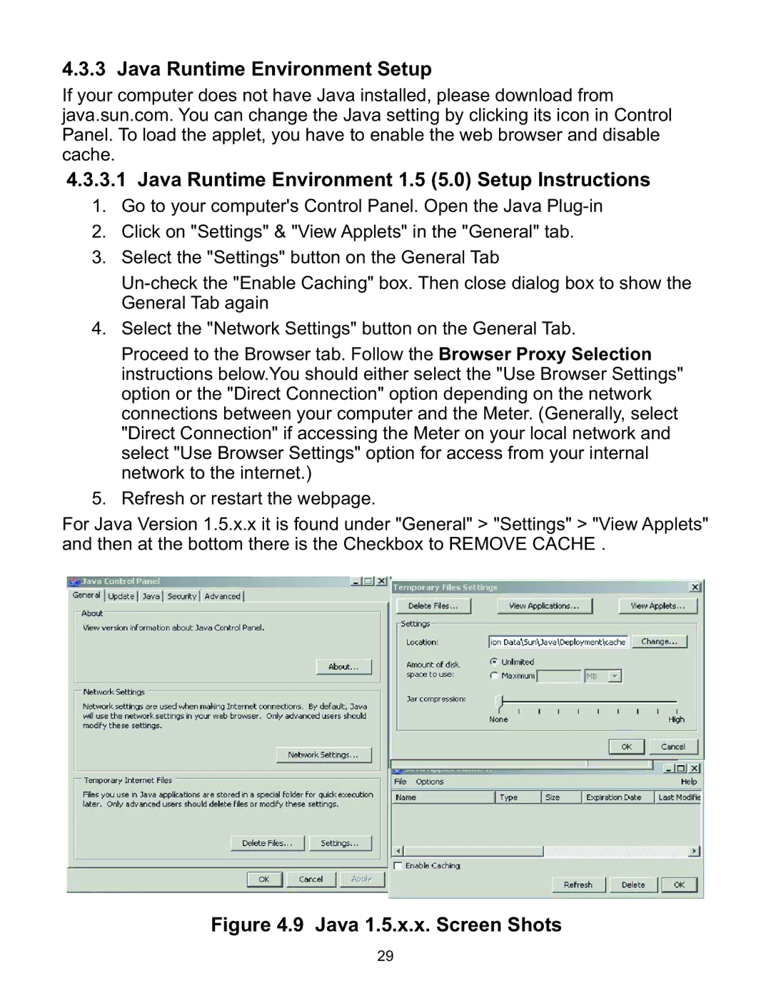 Omega WI8XX-U manual Java Runtime Environment Setup, Java 1.5.x.x. Screen Shots 