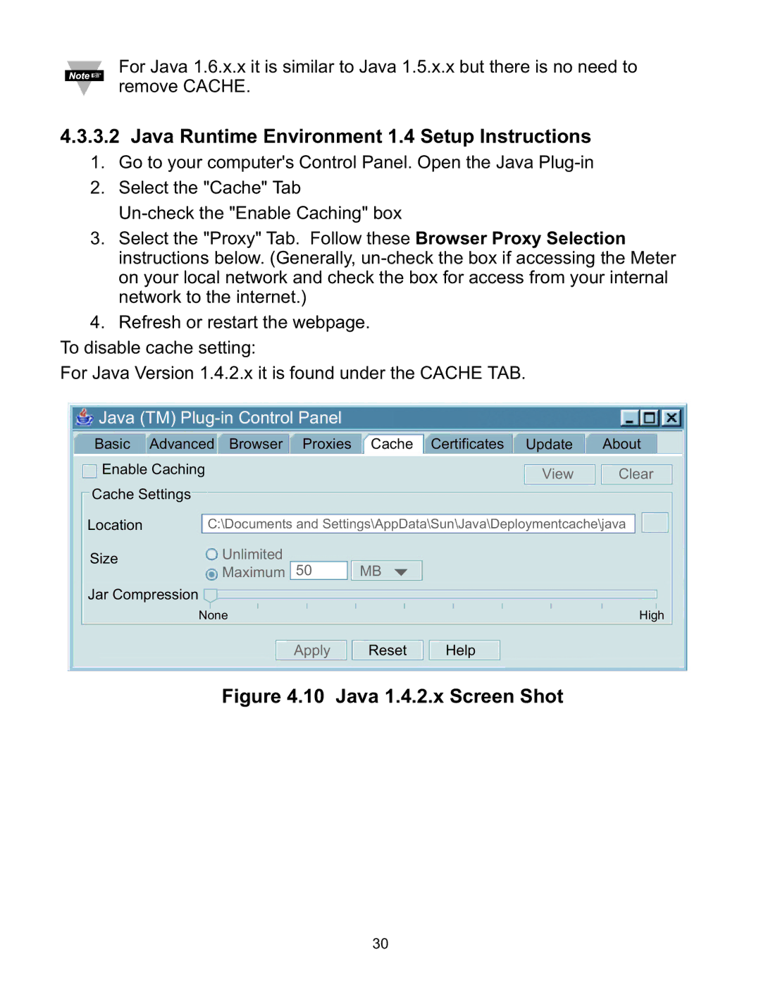 Omega WI8XX-U manual Java Runtime Environment 1.4 Setup Instructions, Java 1.4.2.x Screen Shot 