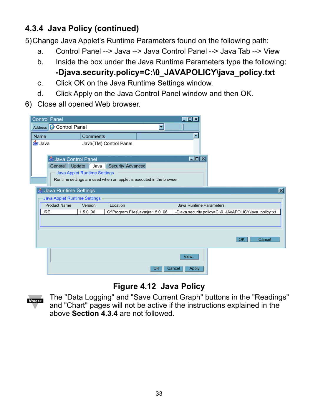 Omega WI8XX-U manual Djava.security.policy=C\0JAVAPOLICY\javapolicy.txt, Java Policy 