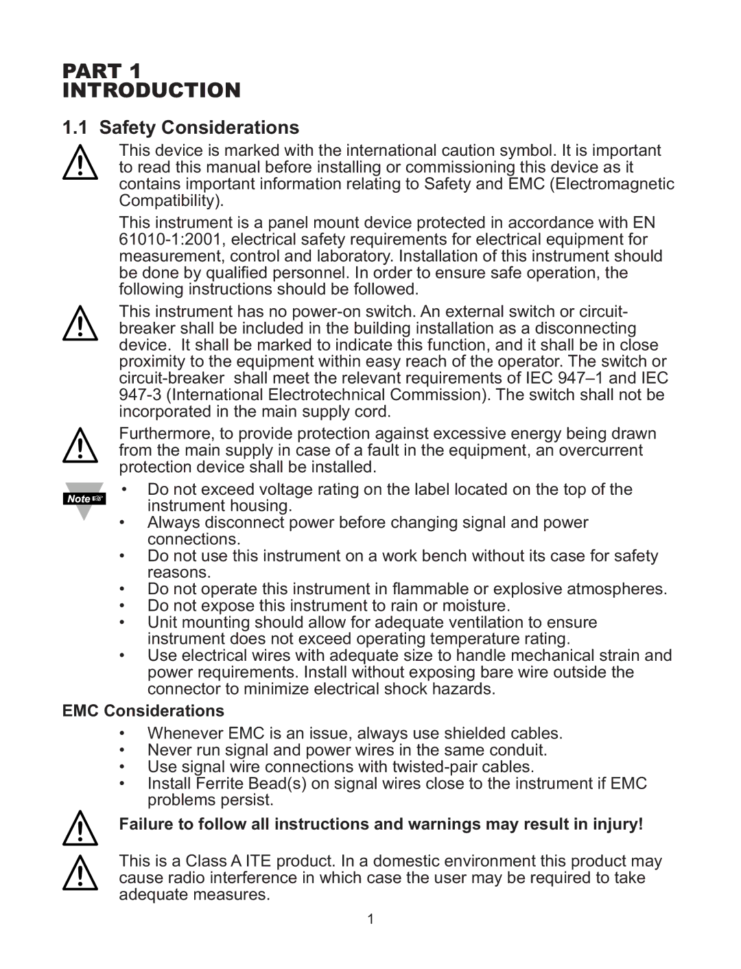 Omega WI8XX-U manual Part Introduction, Safety Considerations 