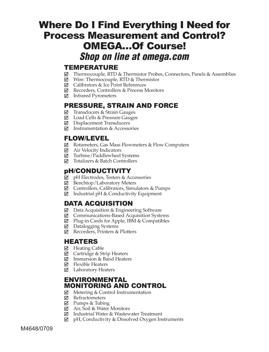 Omega WI8XX-U manual Shop on line at omega.com, Ph/Conductivity 