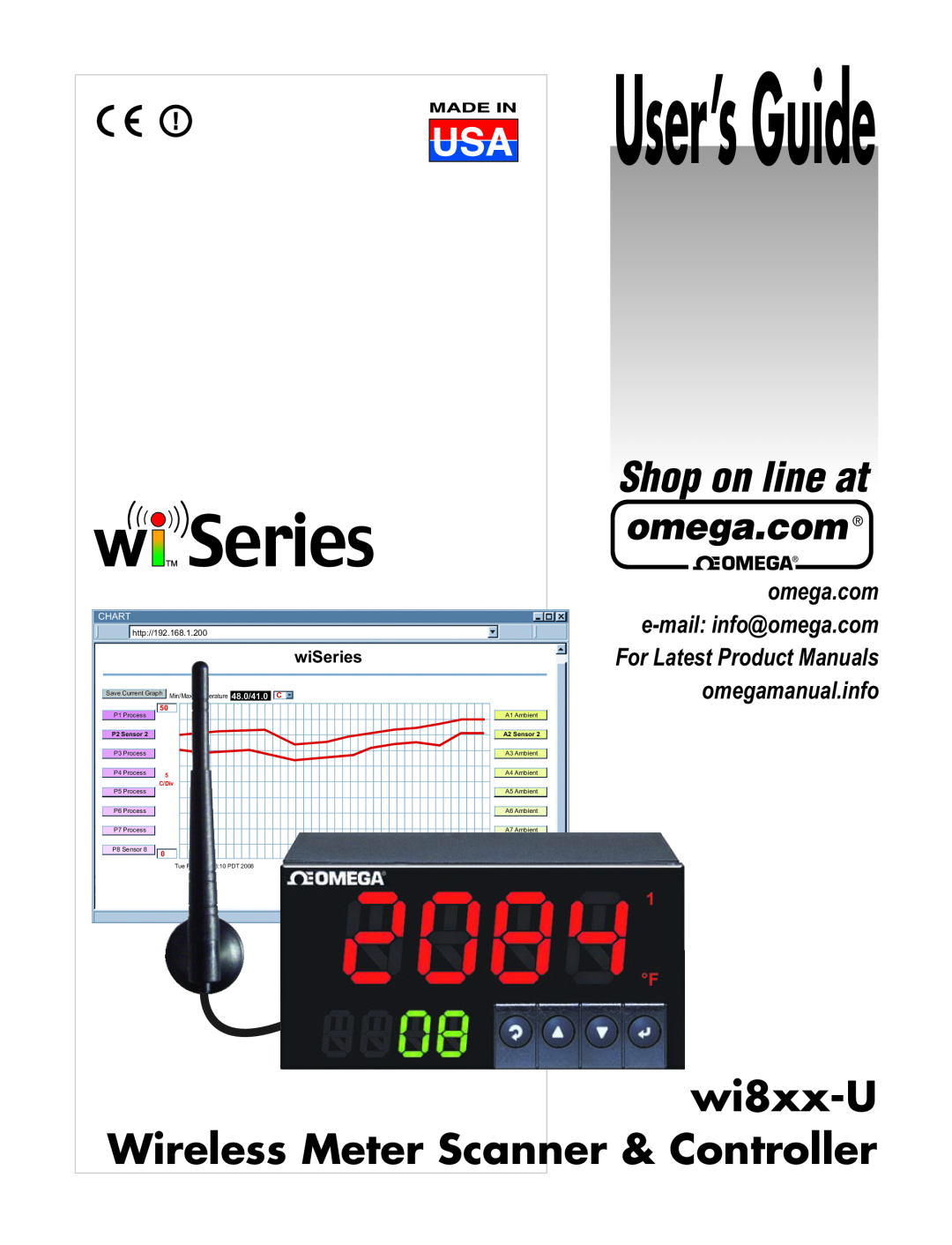 Omega WI8XX-U manual User’sGuide, Wireless Meter Scanner, Shop on line at, wi8xx-U & Controller, wiSeries, P2 Sensor 