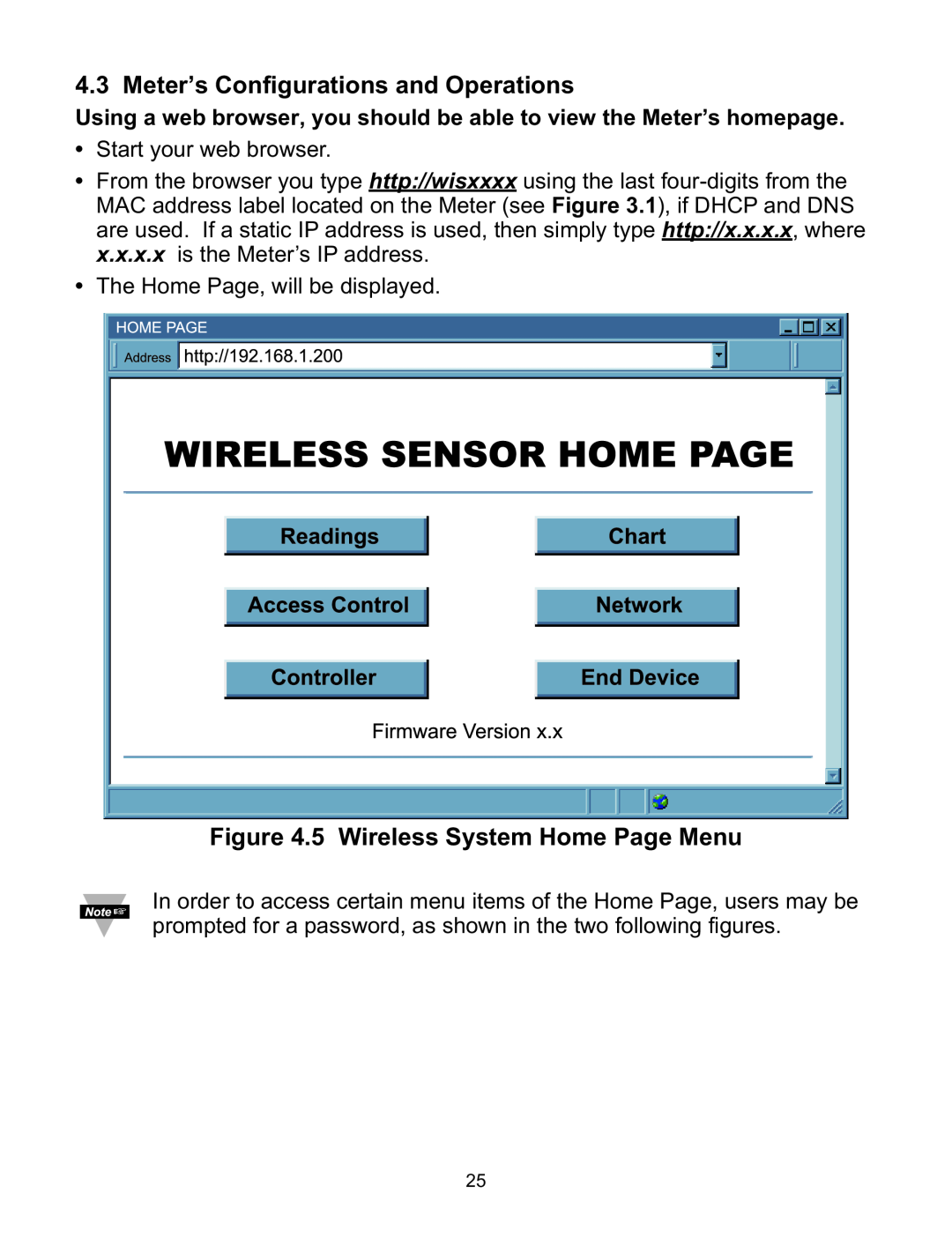 Omega WI8XX-U manual Meter’s Configurations and Operations, 5 Wireless System Home Page Menu 