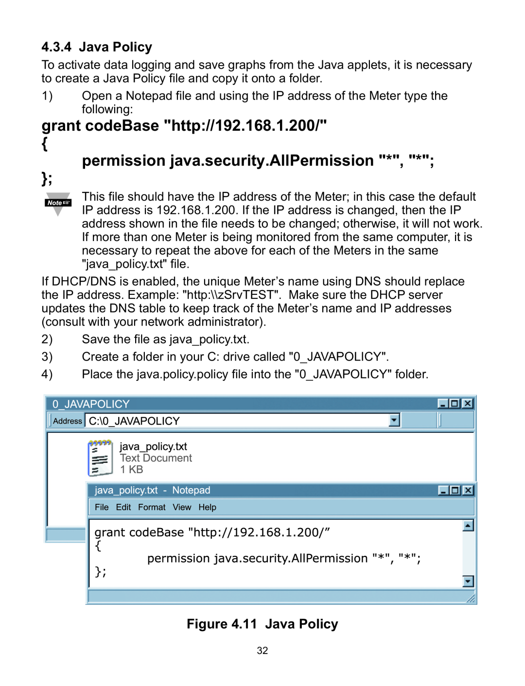 Omega WI8XX-U manual 4.3.4, 11 Java Policy, grant codeBase http//192.168.1.200, permission java.security.AllPermission 