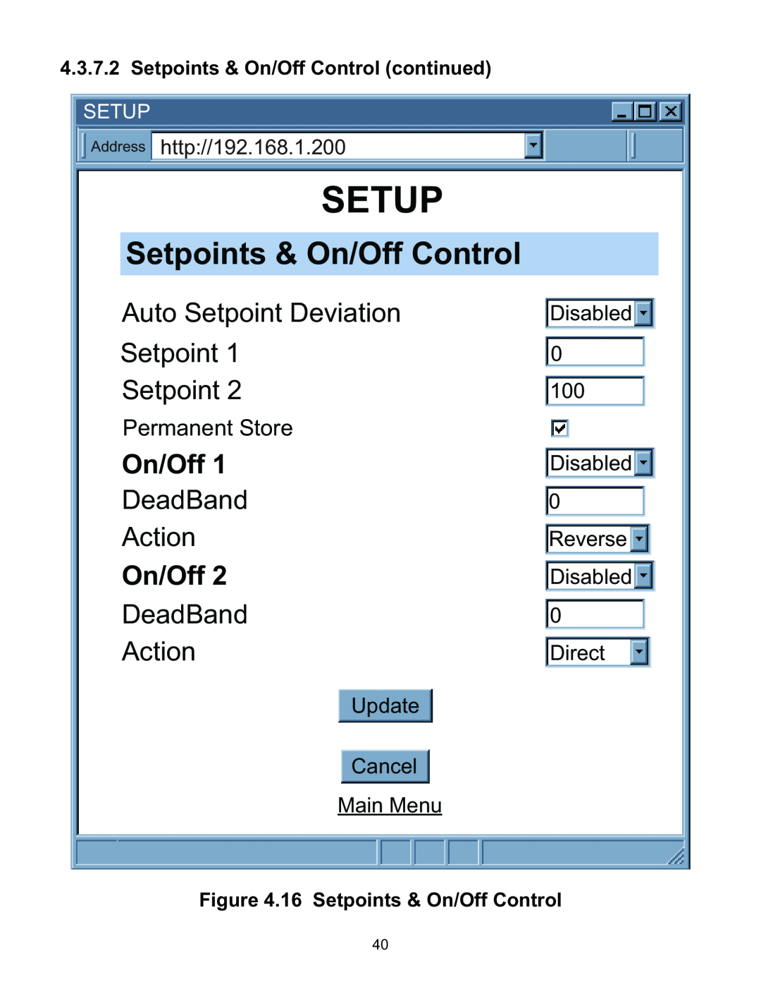 Omega WI8XX-U manual Setpoints & On/Off Control, Auto Setpoint Deviation, DeadBand, Action, Permanent Store, Setup 