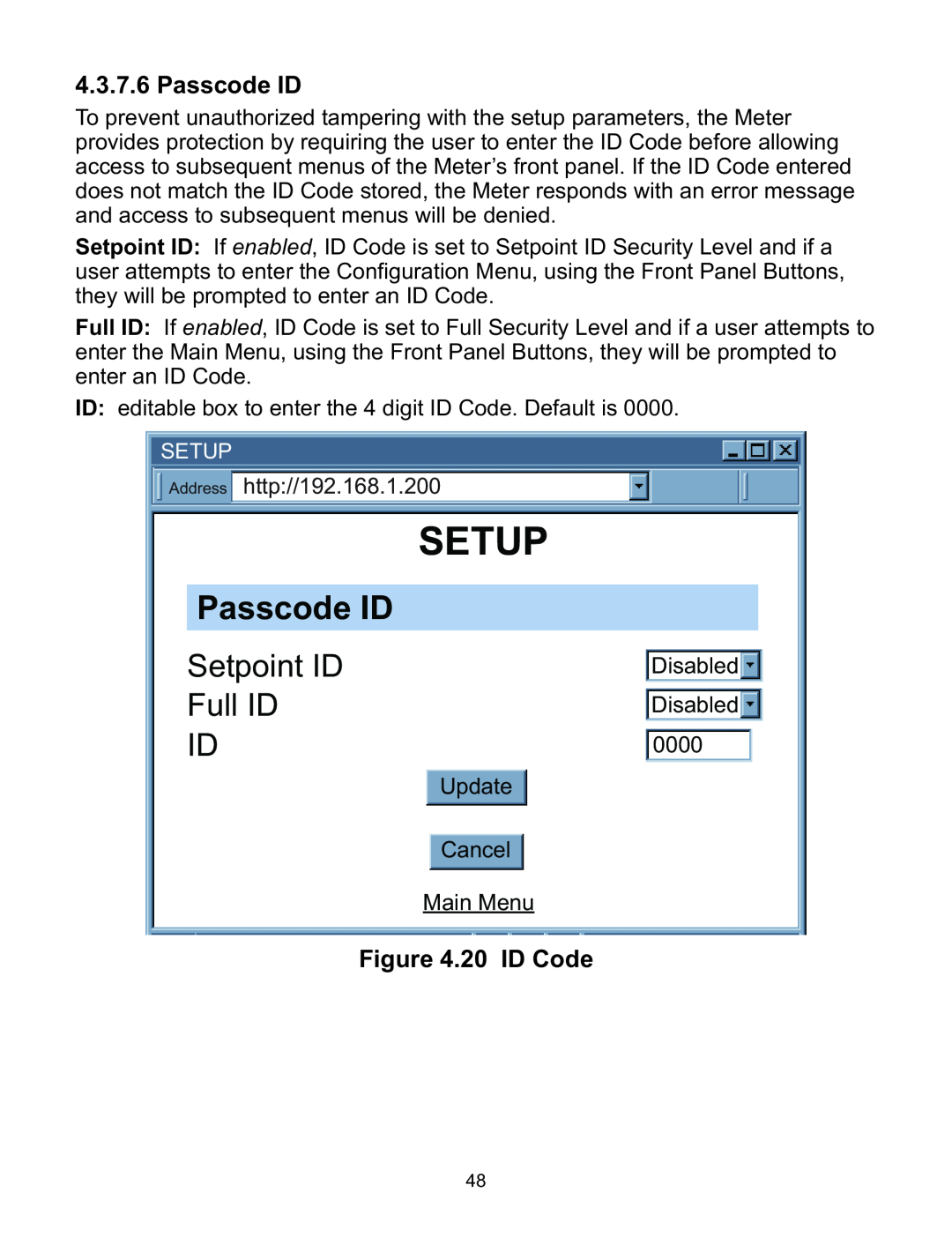 Omega WI8XX-U manual Passcode ID, Setpoint ID Full ID ID, 20 ID Code, Setup 