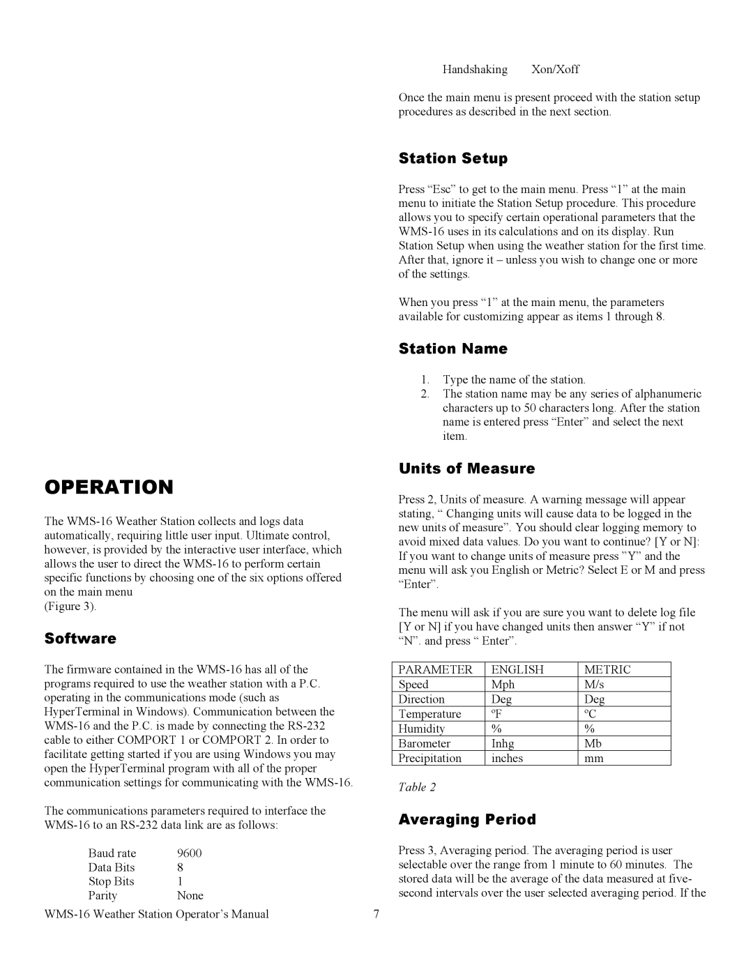 Omega WMS-16 manual Operation 