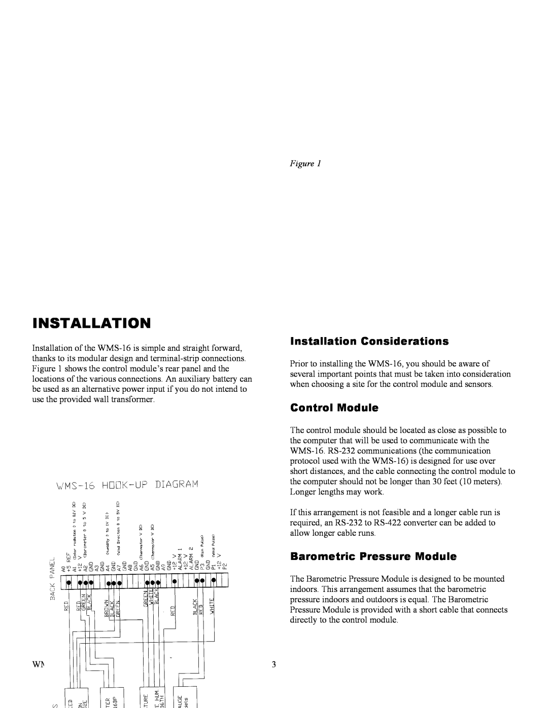Omega WMS-16 manual Installation Considerations, Control Module, Barometric Pressure Module 