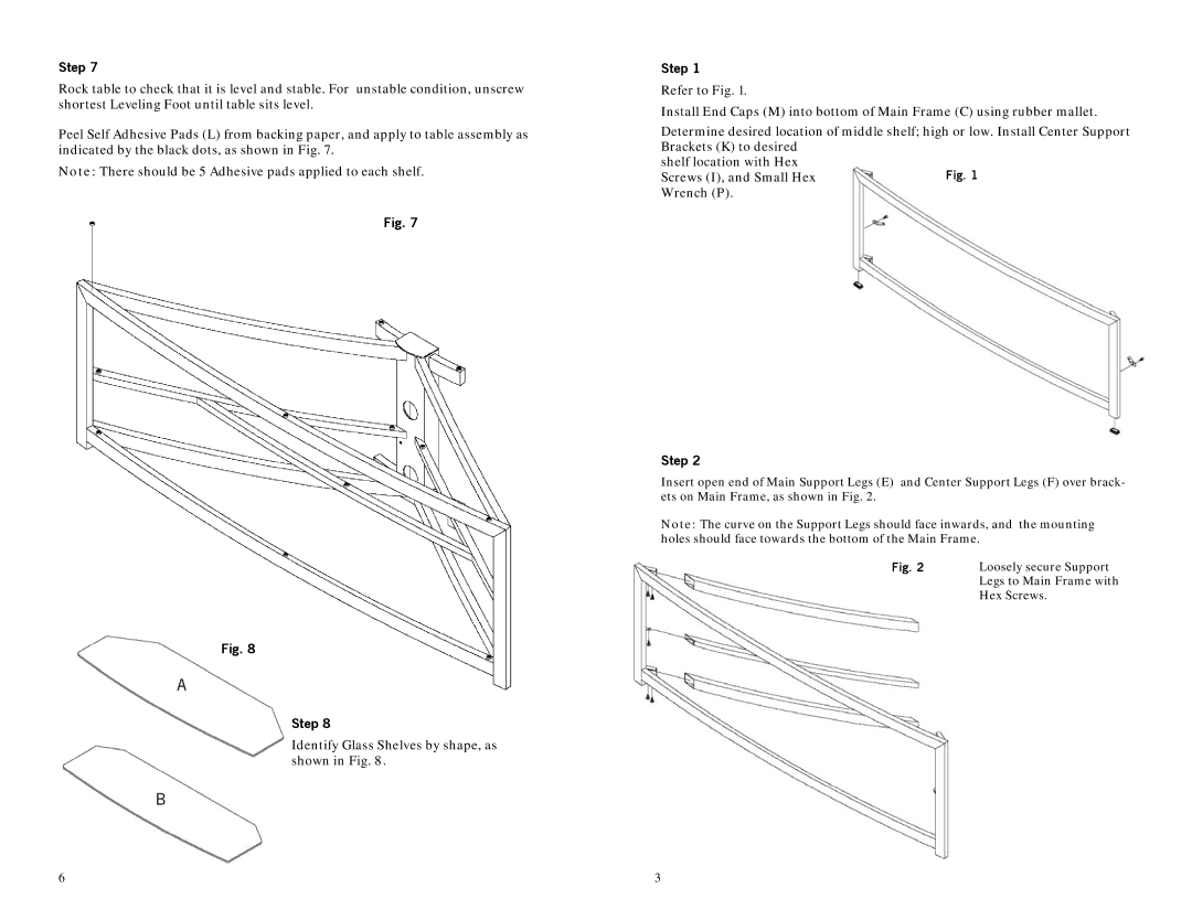 Omnimount G363, 1002697 specifications Identify Glass Shelves by shape, as shown in Fig 