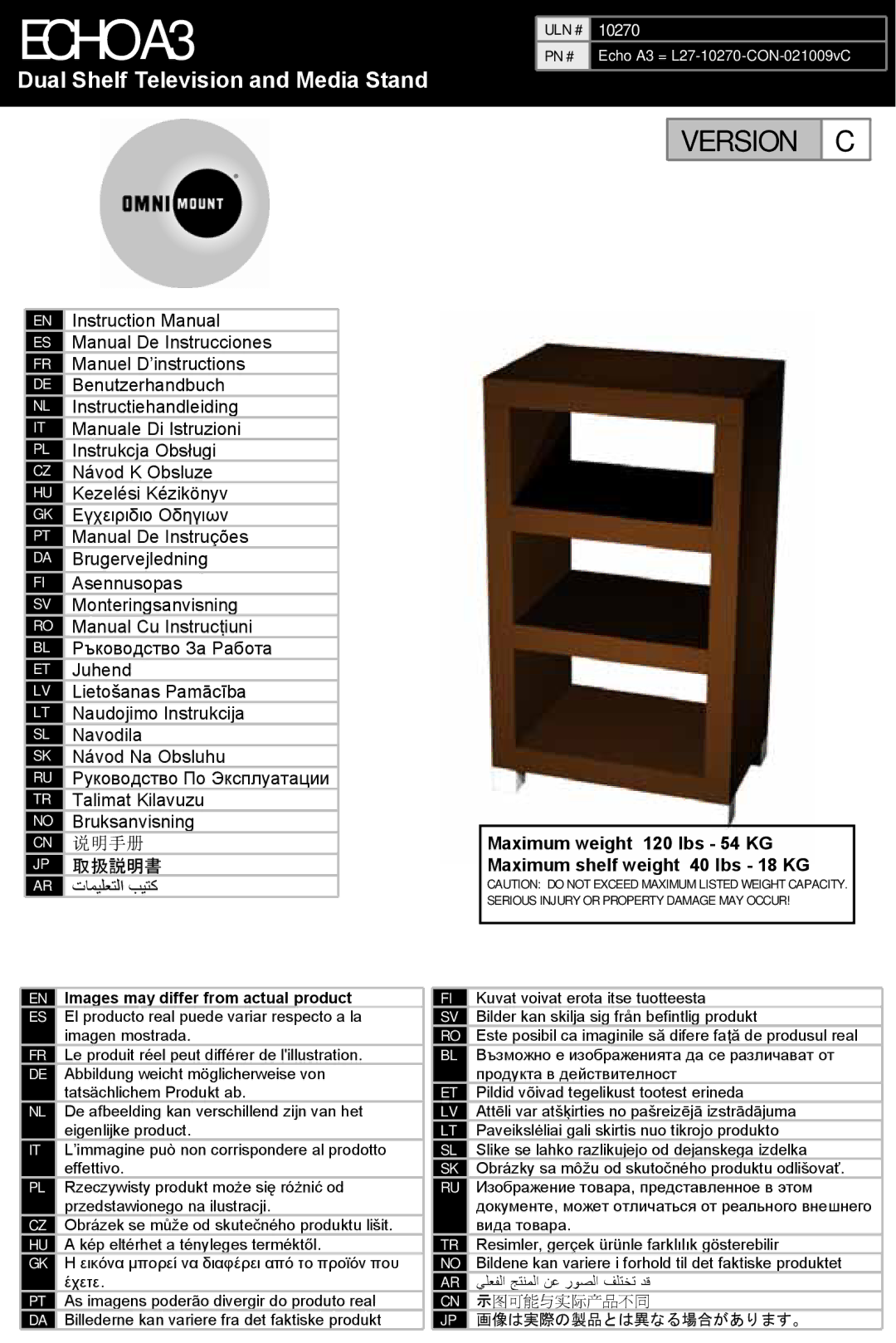 Omnimount ECHOA3, 10270 instruction manual Echo A3 